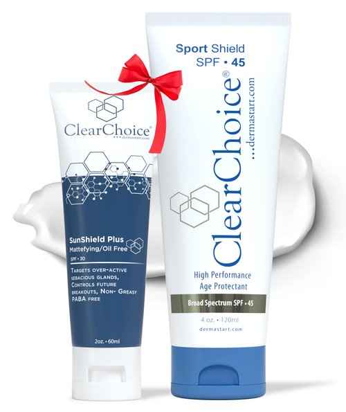 ClearChoice Sunscreen Bundle: SPF 45 (4oz) & SPF 30 Sun Shield Plus (1.7oz), Oil-Free, Zinc Oxide, Reef-Safe, Non-Greasy, Acne-Prone & Oily Skin Friendly