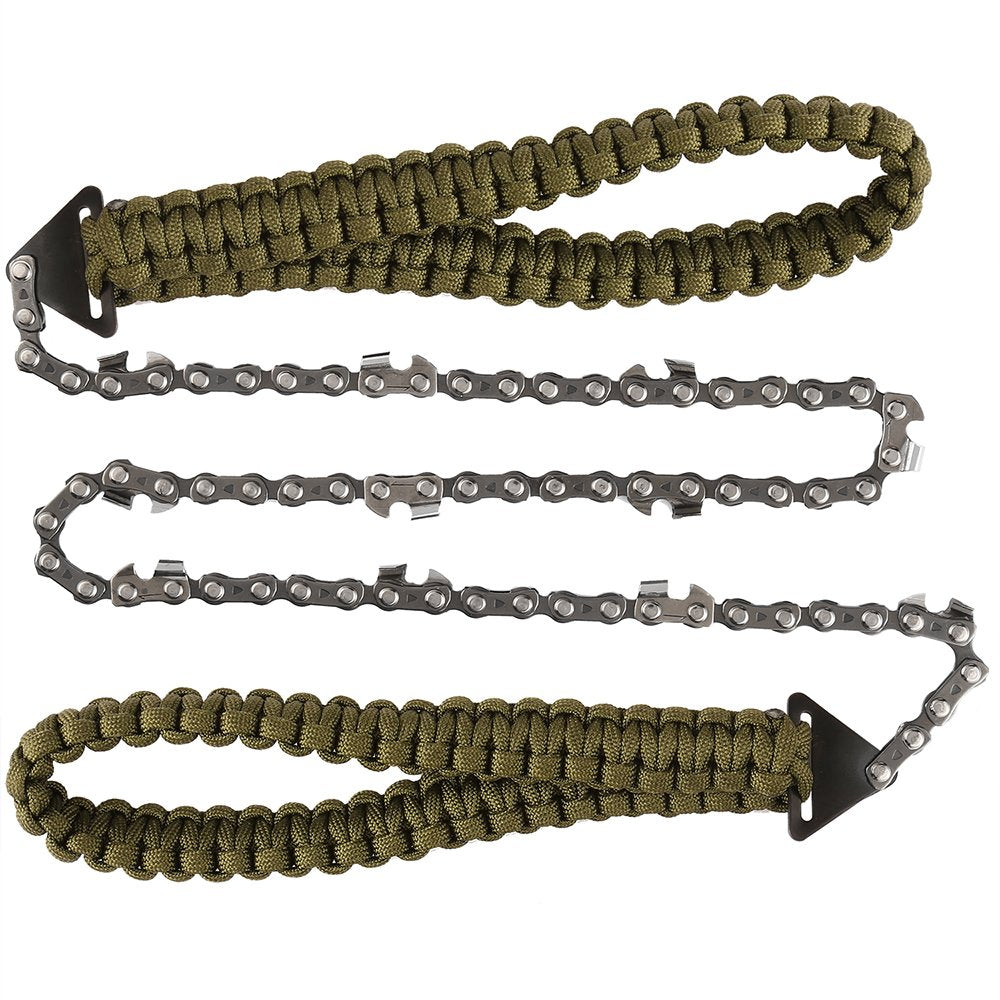 Pocket Chainsaw with Paracord Handle 24 Inches 11 Teeth Folding Chain Hand Saw Fast Wood & Tree Cutting Emergency Survival Gear Best for Camping Backpacking Hiking Hunting