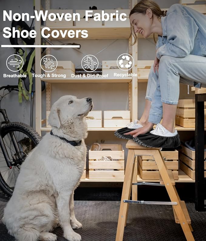 X-Large 200 Pack Breathable Shoe Covers Disposable for Indoors - Reusable Non-Slip Black Non-Woven Fabric Shoe Booties disposable, Fits Up to Men’s Size 13, Doubles as Travel Shoe Bags