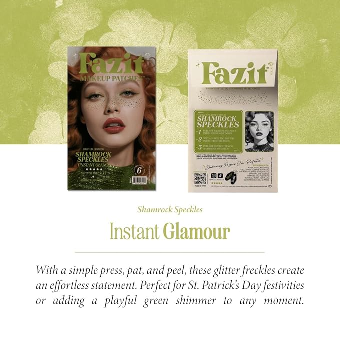 Fazit Makeup Patches - Shamrock Speckles - Glow Up Make-Up Patches - Cute Glitter Makeup Accessories for Women - Cosmetic Glitter for Face