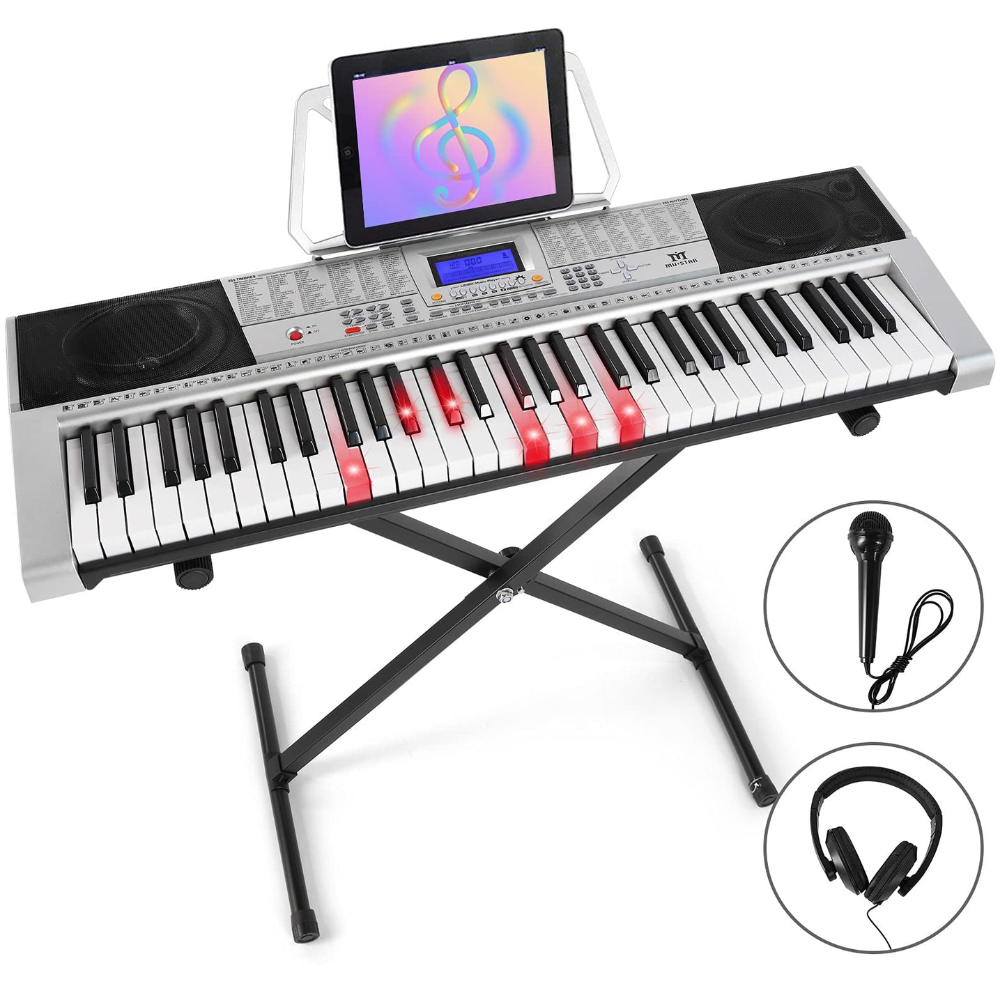 MUSTAR 61 Key Piano Keyboard, MEKS-400 Electric Piano Keyboard with Lighted Up Keys, Learning Keyboards Piano for Beginners, Pia