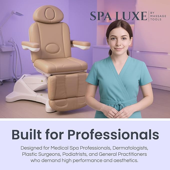 Professional Facial, Massage, and Medi Spa Exam Chair for Esthetician - All-Electric 4-Motor Procedure Table with 240° Swivel and Adjustable Headrest - 440lb Capacity, (Ivory)