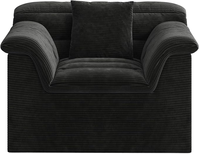 SUNG7 51" Cloud Sectional Couch, Modern Modular Sofa with Deep Seat, Comfy Compressed Single Sofa, Upholstered Corduroy Couches for Living Room, No Assembly Required, Black