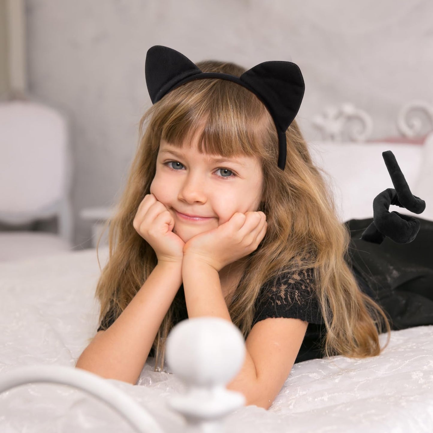 Canitor Black Cat Costume Set Cat Ears Headband Tail Bow Tie for Adults Halloween Christmas Festival Theme Party Animal Cosplay