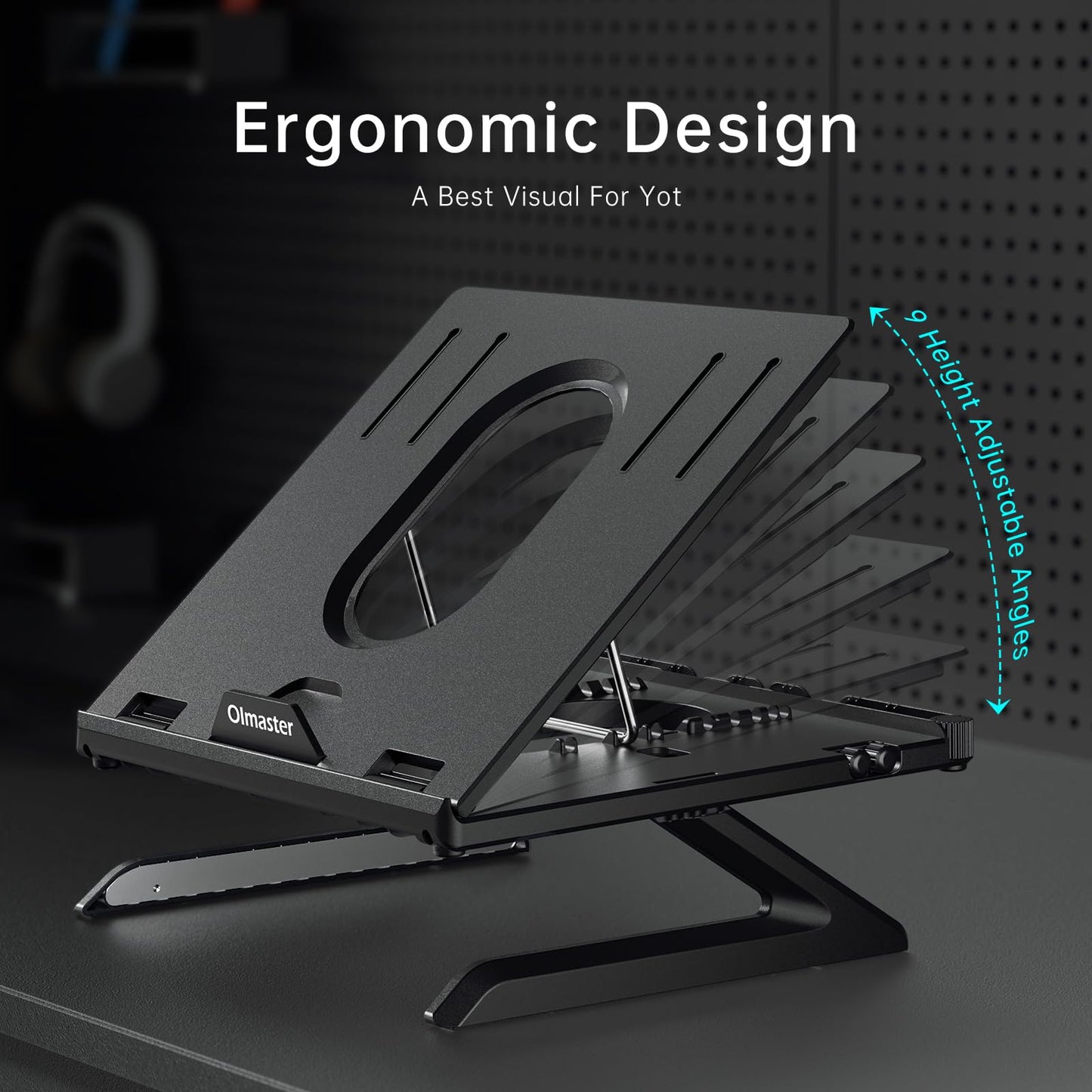 OImaster Laptop Stand for Desk, Muti-Angle Adjustable Portable Foldable with Heat-Vent, Ergonomic Laptop Stand Riser Compatible with MacBook, Air, Pro, Surface Laptop (9-15.6 inches) (Black)