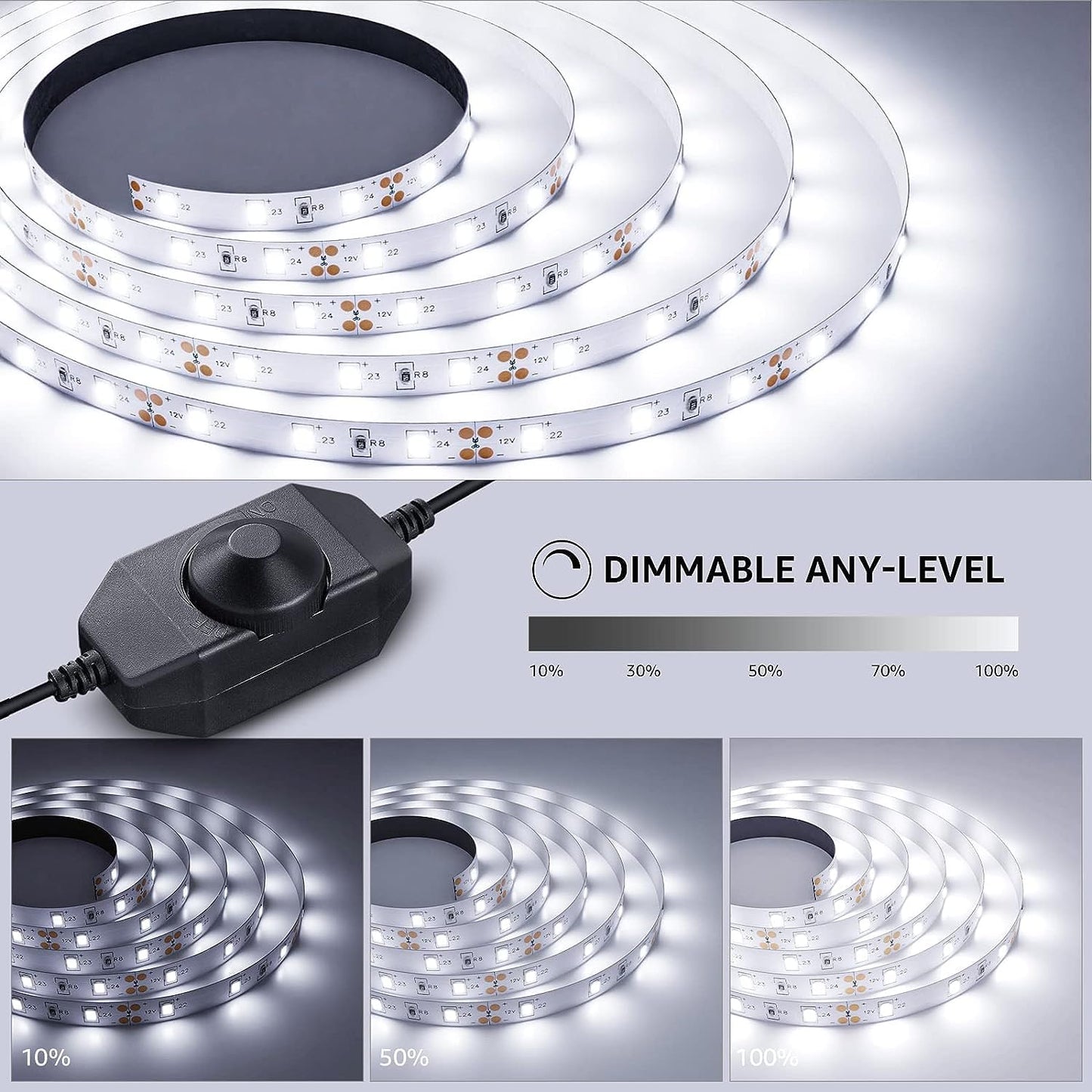 Lepro LED Strip Light, 32.8Ft Dimmable Vanity Lights, 6000K Super Bright LED Tape Lights, 600 LEDs SMD 2835, Strong 3M Adhesive, Suitable for Home, Kitchen, Under Cabinet, Bedroom, Daylight White