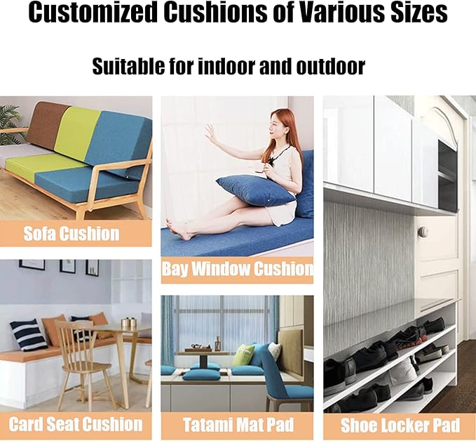 Custom Size Bench Cushion, Bay Window Seat Cushion for Indoor Furniture with Non-Slip Bottom, Optional Waterproof Addition Piping Long Bench Pad Cushions for Outdoor Patio(Customized Size & Color)
