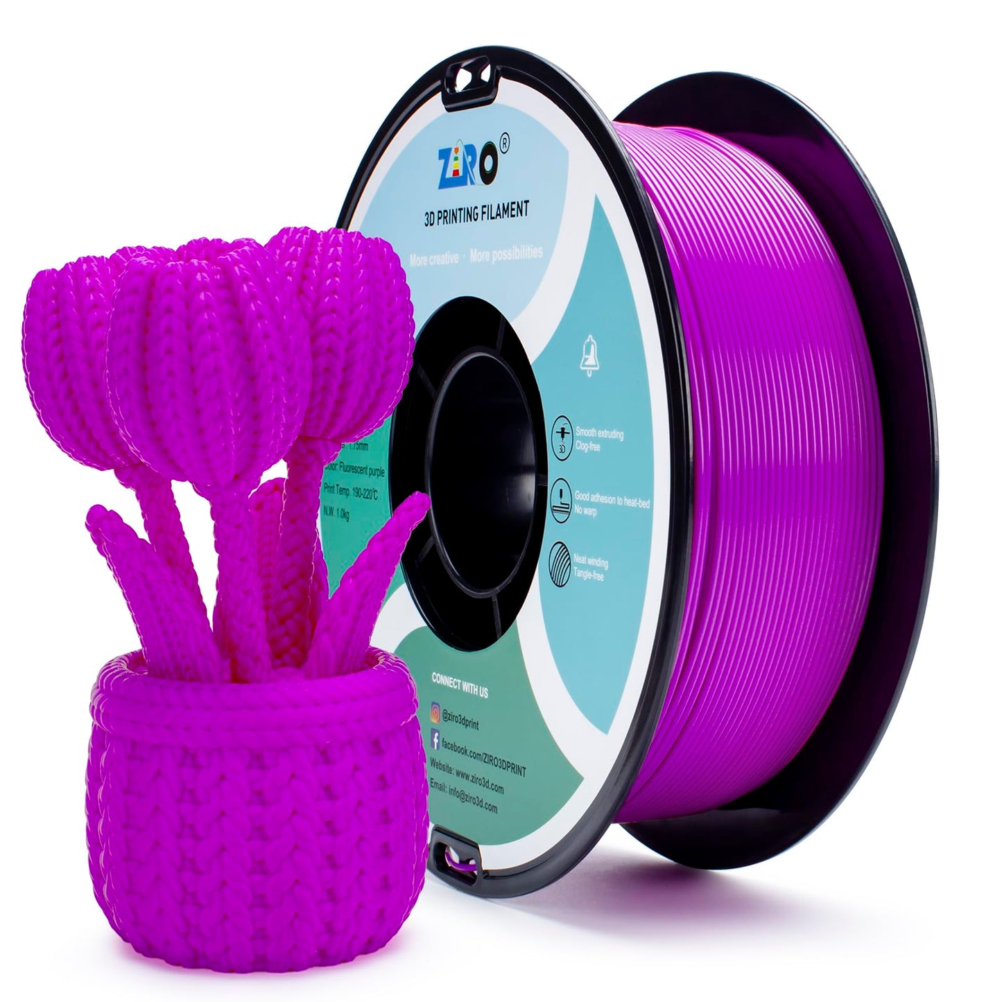 ZIRO Fluorescence PLA Filament 1.75mm, Luminous ONLY by UV Light, Glow Effect Bright Color PLA, Dimensional Accuracy +/- 0.03mm,