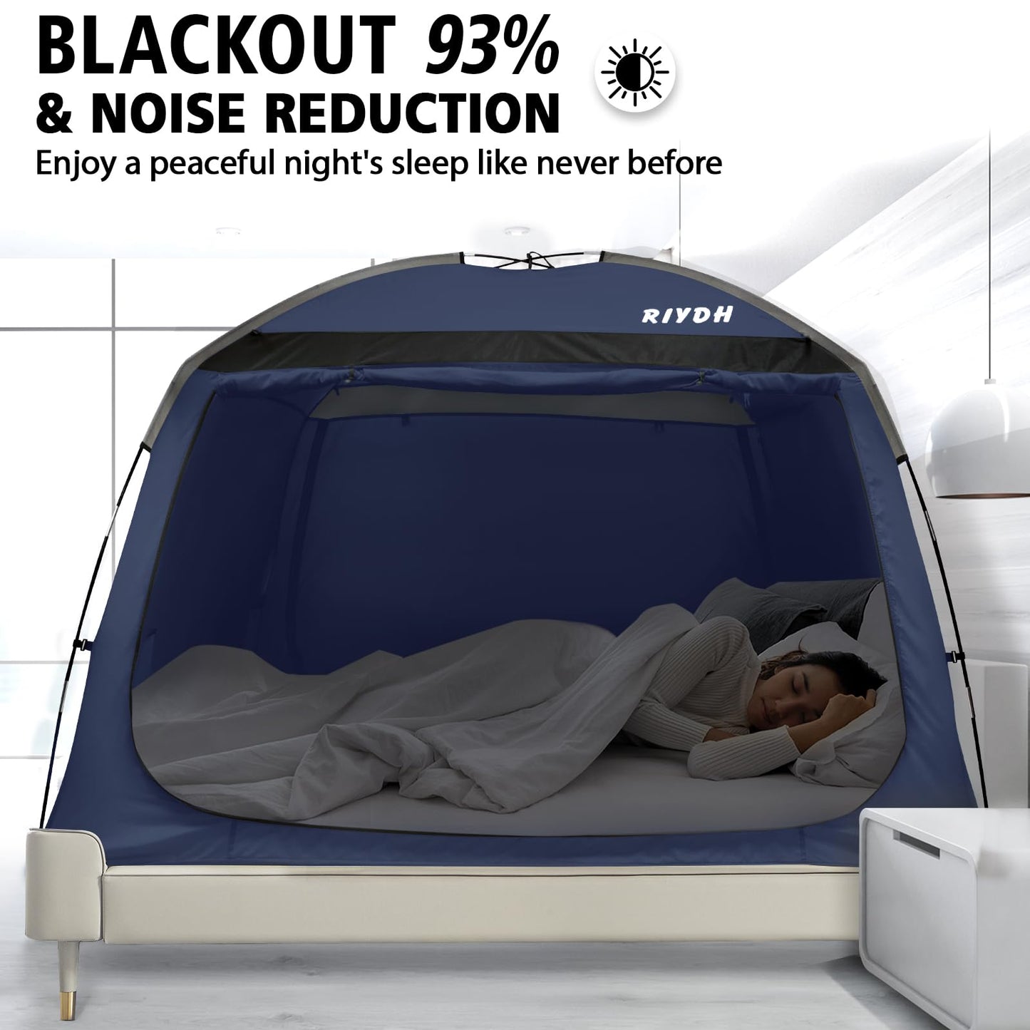Bed Tent Bed Canopy Breathable 100% for Adult and Kids- Original Design Light Reduction 93% Sleeping Dream Tents Indoor Portable Big Space with String Light 3 Doors Twin Full Queen King Size
