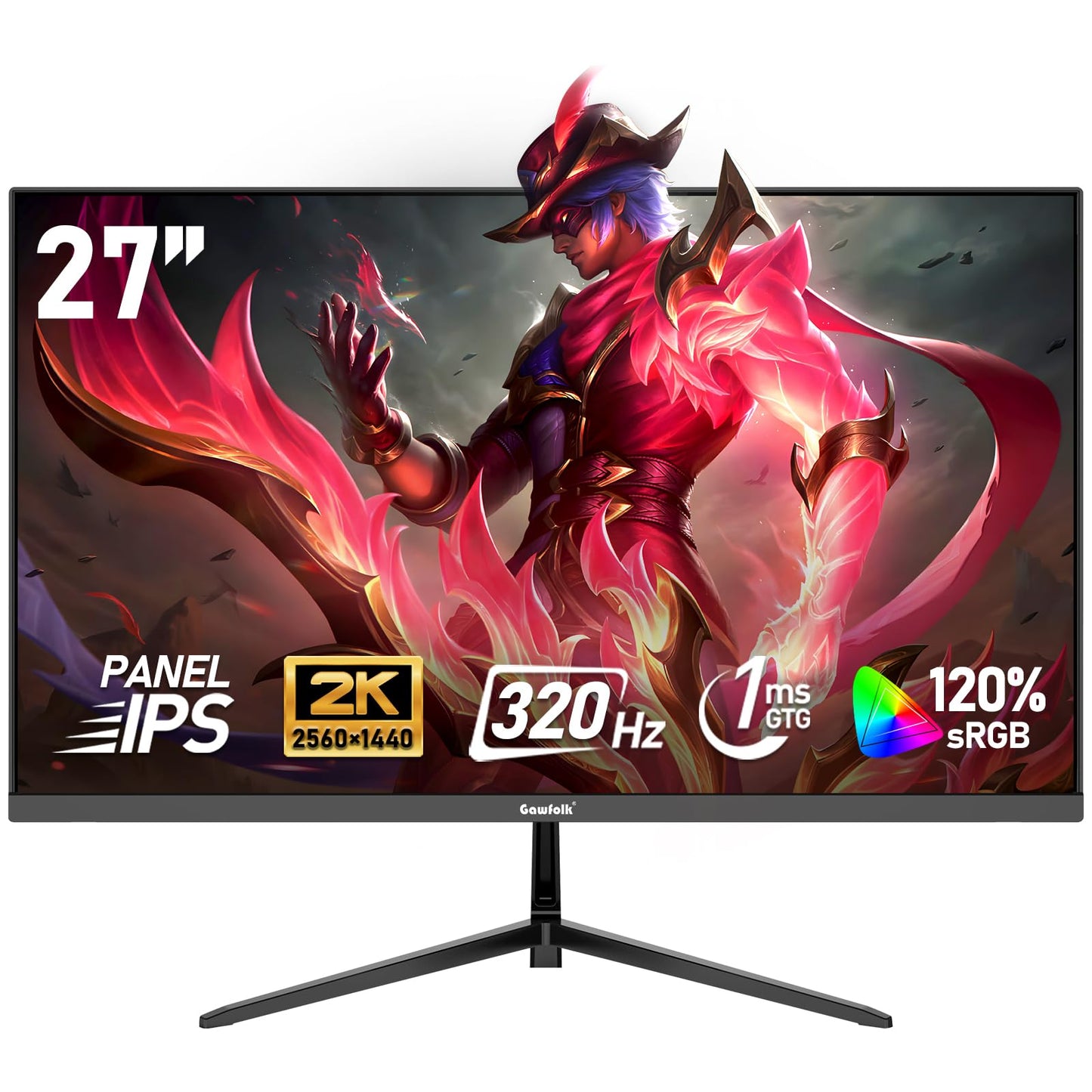 Gawfolk 27 inch IPS 2K QHD(2560 1440) PC Screen,320Hz Gaming Computer Monitor, 1ms Without Bezel, FreeSync,120% sRGB, HDMI2.0?D