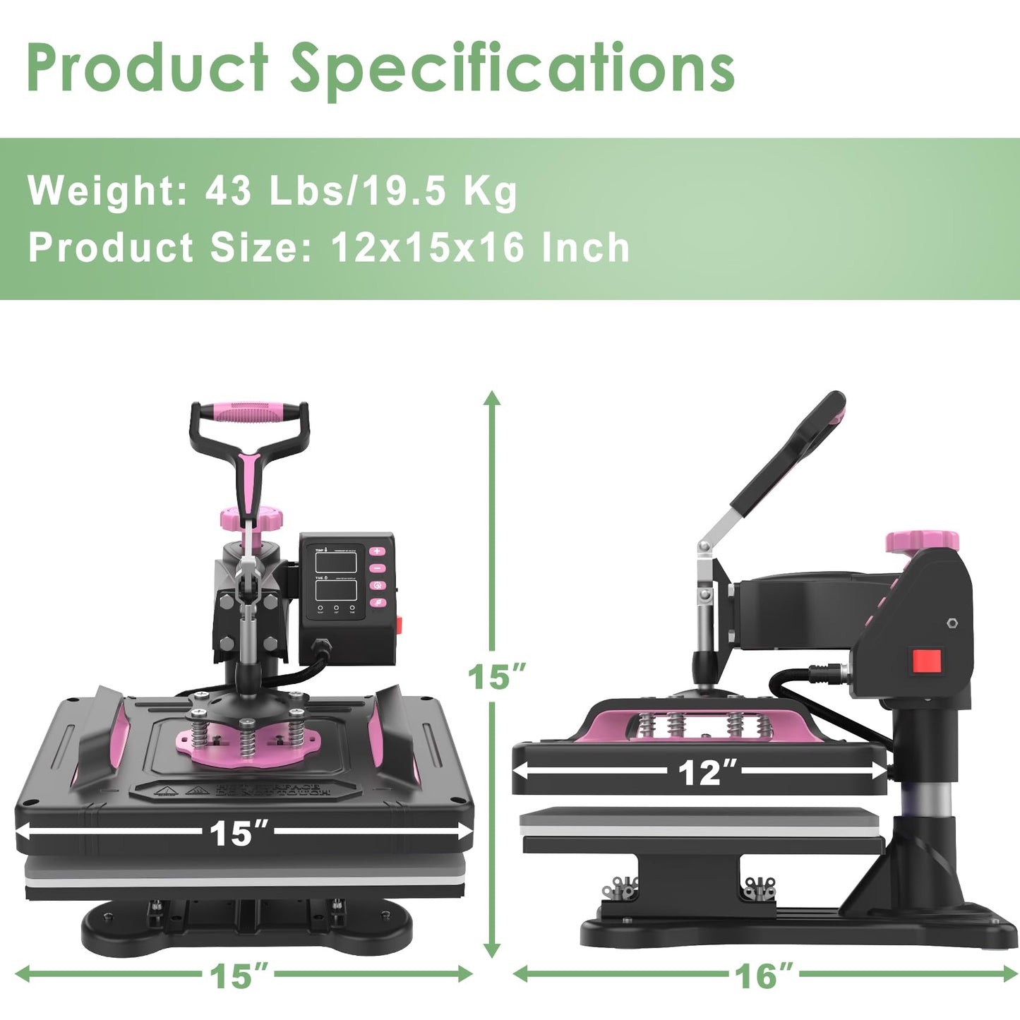 Seeutek Heat Press 5 in 1 Heat Press Machine 12x15 inch T Shirt Pressing Machine with 360 Degree Swing Away, Multifunction Heat Transfer Sublimation Combo for T Shirts Mugs Hat Plate Cap Pink
