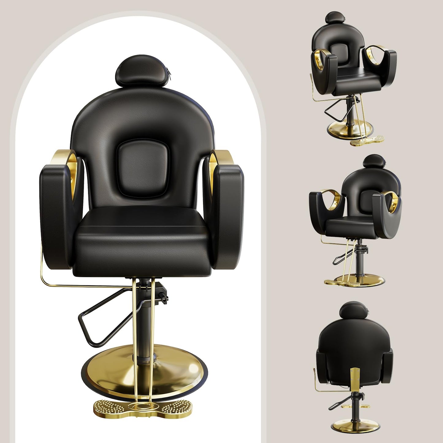 SierraSquad Reclining Barber Salon Chair – 360° Swivel Hydraulic Styling Chair with Heavy Duty Pump, Professional Hairdressing Seat for Barbershop, Home Spa, Salon – Black