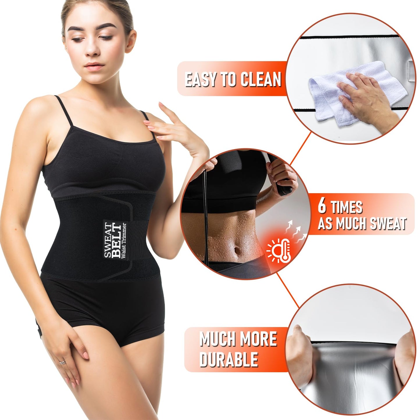 AMZBOSS Waist Trainer for Women & Men, Waist Sweat Band, Belly Band Sweat Belt, Stomach Wrap, Body Shaper Belt (Black/Silver, Medium)