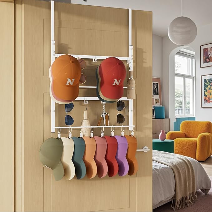 Consumest Over The Door Organizer - 3 Tier Door Hanger Hooks for Hanging Clothing, 24 Inches Long Coat Hanger for Bedroom, Bathroom, Laundry or Dorm Room, White