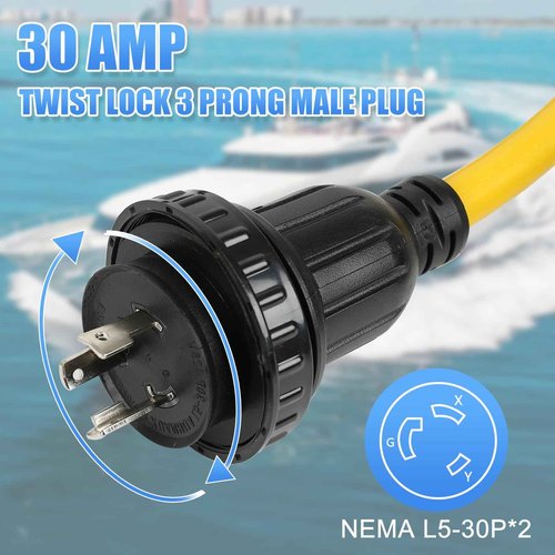 NEMA (2) L5-30P to SS2-50R Shore Power Splitter, ZDHQLHJ 30A L5-30P Male Plug to Marine 50A SS2-50R Female Connector with Locking Ring, RV Generator Marine Shore Power Cord Adapter