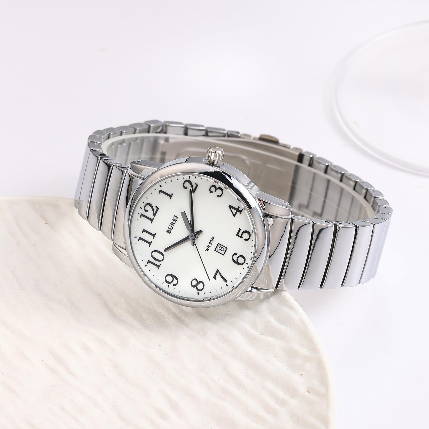 BUREI Women's Fashion Wrist Watches Two Tone Sliver Gold Stainless Steel Analog Quartz Waterproof Watch for Small Wrists, Easy Read Dial, Gift for Women (Sliver)