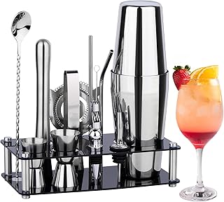 Cocktail Shaker Set Bartender Kit : 15-Piece Bar Tool Set with Acrylic Stand Bars Set with All Practical Bar Accessories, ...