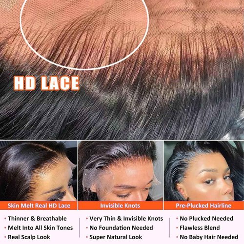 Hoisali Body Wave Lace Front Wigs Human Hair Pre Plucked 220% Density 13x6 HD Lace Front Wigs Glueless Frontal Wigs Human Hair Pre Plucked Bleached Knots with Baby Hair Natural Color 22 Inch