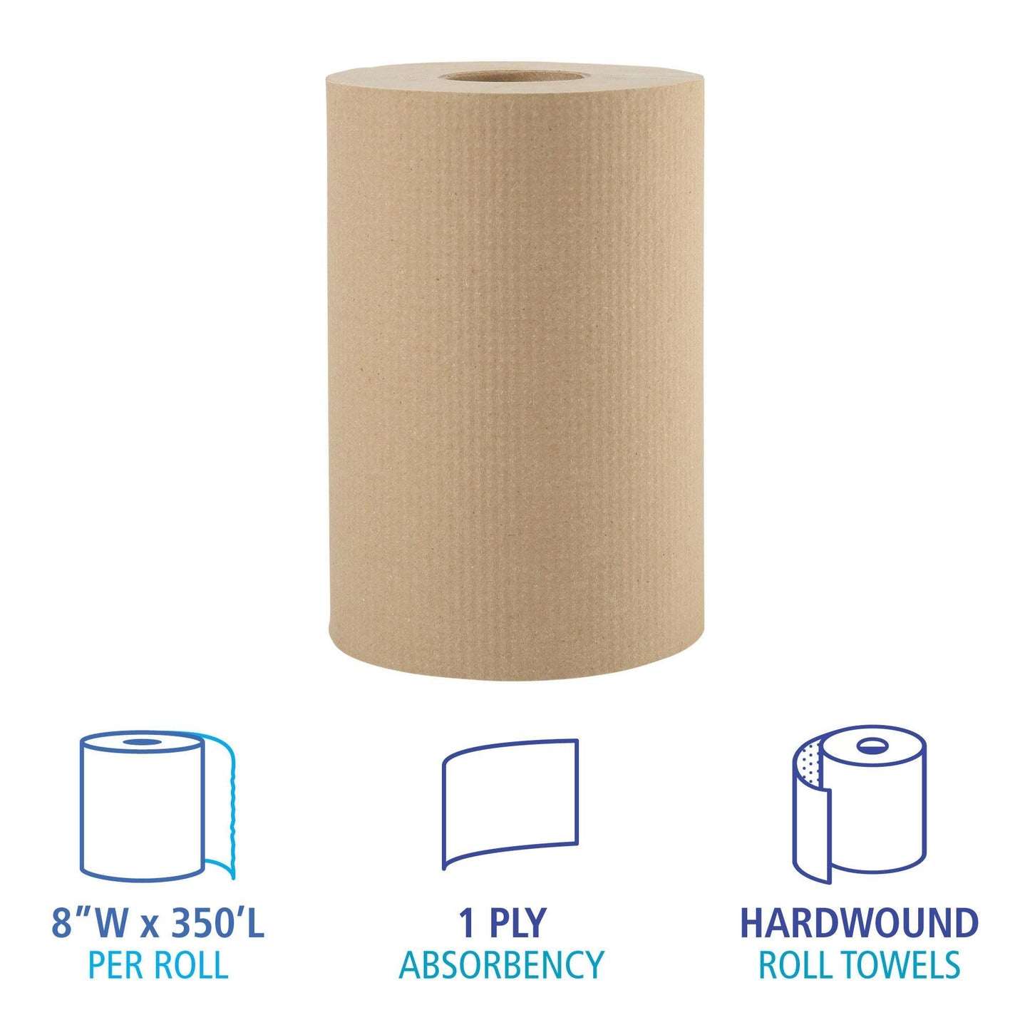 Boardwalk 6252 Hardwound Paper Towels, 8" x 350ft, 1-Ply Natural (Case of 12 Rolls)