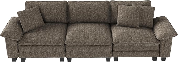 MIXPATIO 123" Cloud Modular Sectional Sofa, 3-Seater w/Deep Seat & Removable Arms, Plush Chenille for Living Room - Smoky Gray