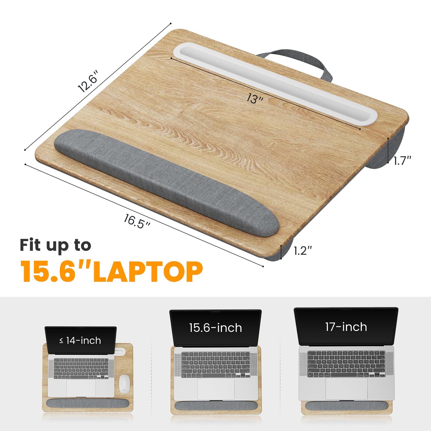 Flycity Laptop Lap Desk Fits up to 15.6 inches Laptops, with Pillow Cushion & Wrist Pad, Portable Computer Lap Desks with Tablet & Phone Holder, Easy to Carry Laptop Lap Desk for Home, Office, Travel