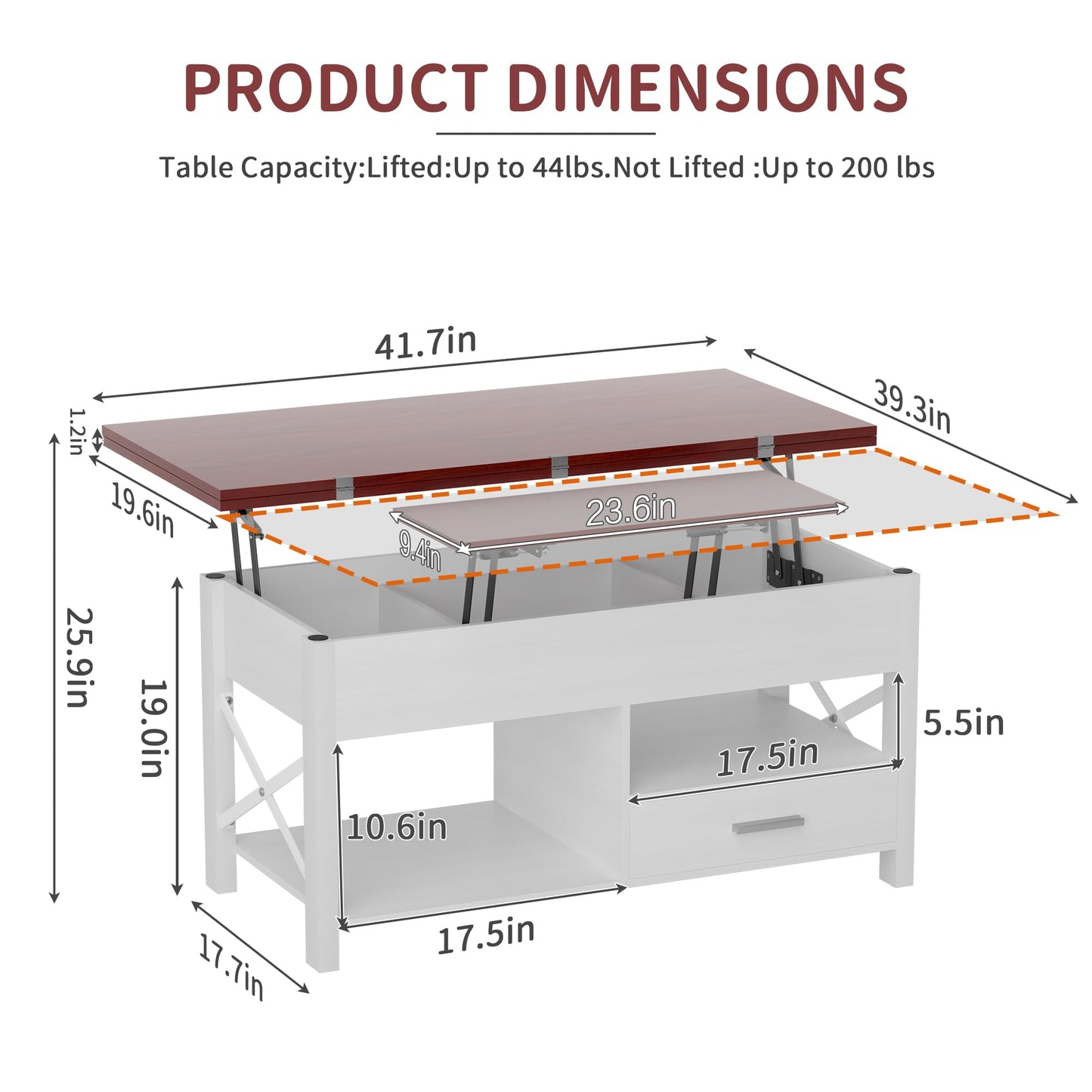 Lift Top Coffee Table, 4 in 1 Coffee Tables with Storage Cabinet for Living Room, Coffee Table with Lifting Top with Wooden Lift Tabletop, Convertible Coffee Table for Living Room,Home Office,Espresso