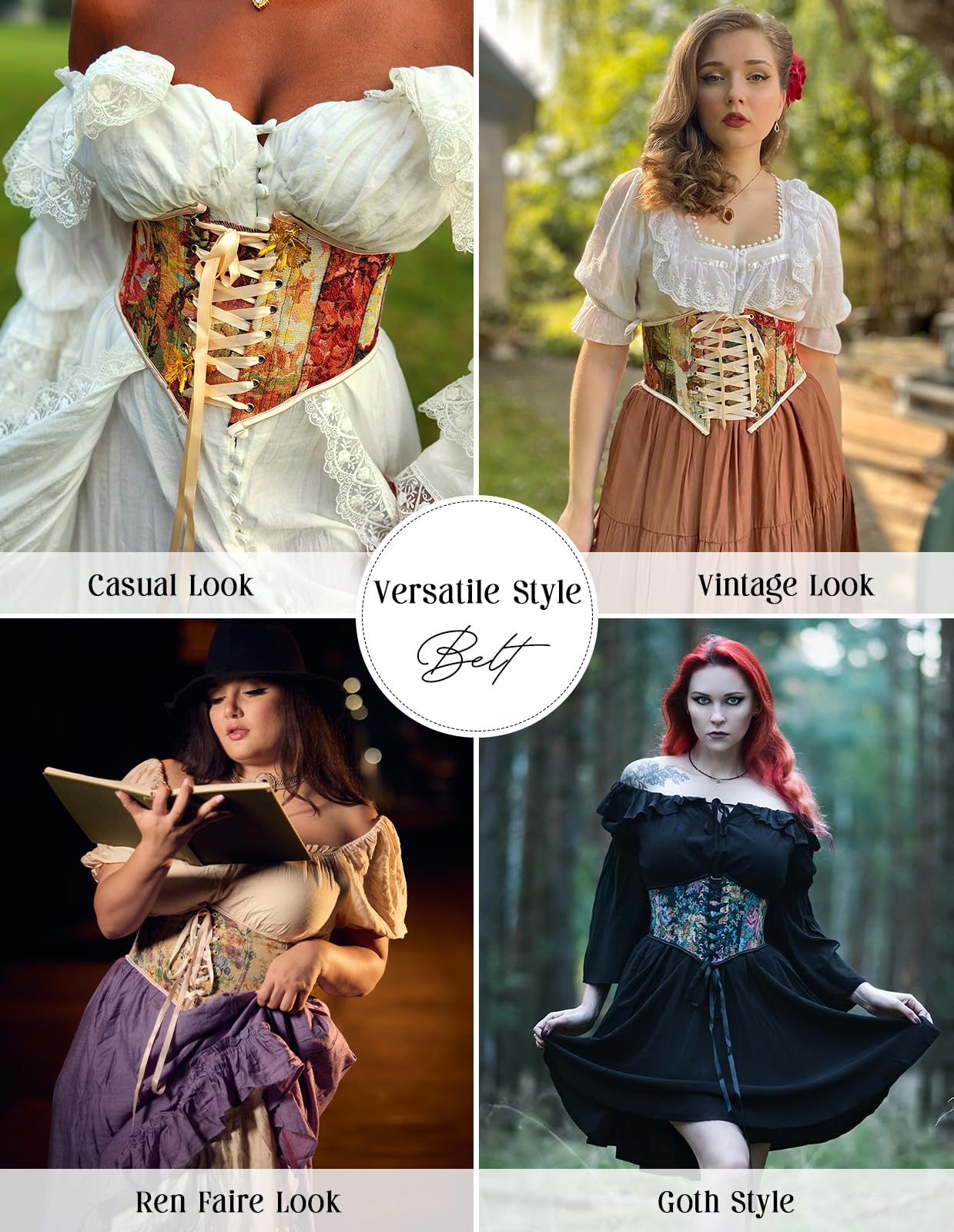 Scarlet Darkness Corset Belts for Women Renaissance Underbust Boned Lace Up Bustier Waspie Belt Pirate Corset Green 16