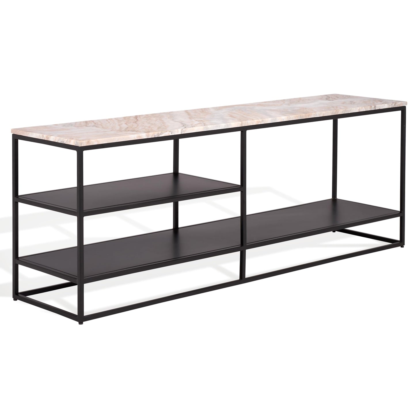 SAFAVIEH Couture Collection - Macklyn Marble Top Console Table with 2 Shelves, Light Brown & Black, Modern Storage Accent (SFV5770A)