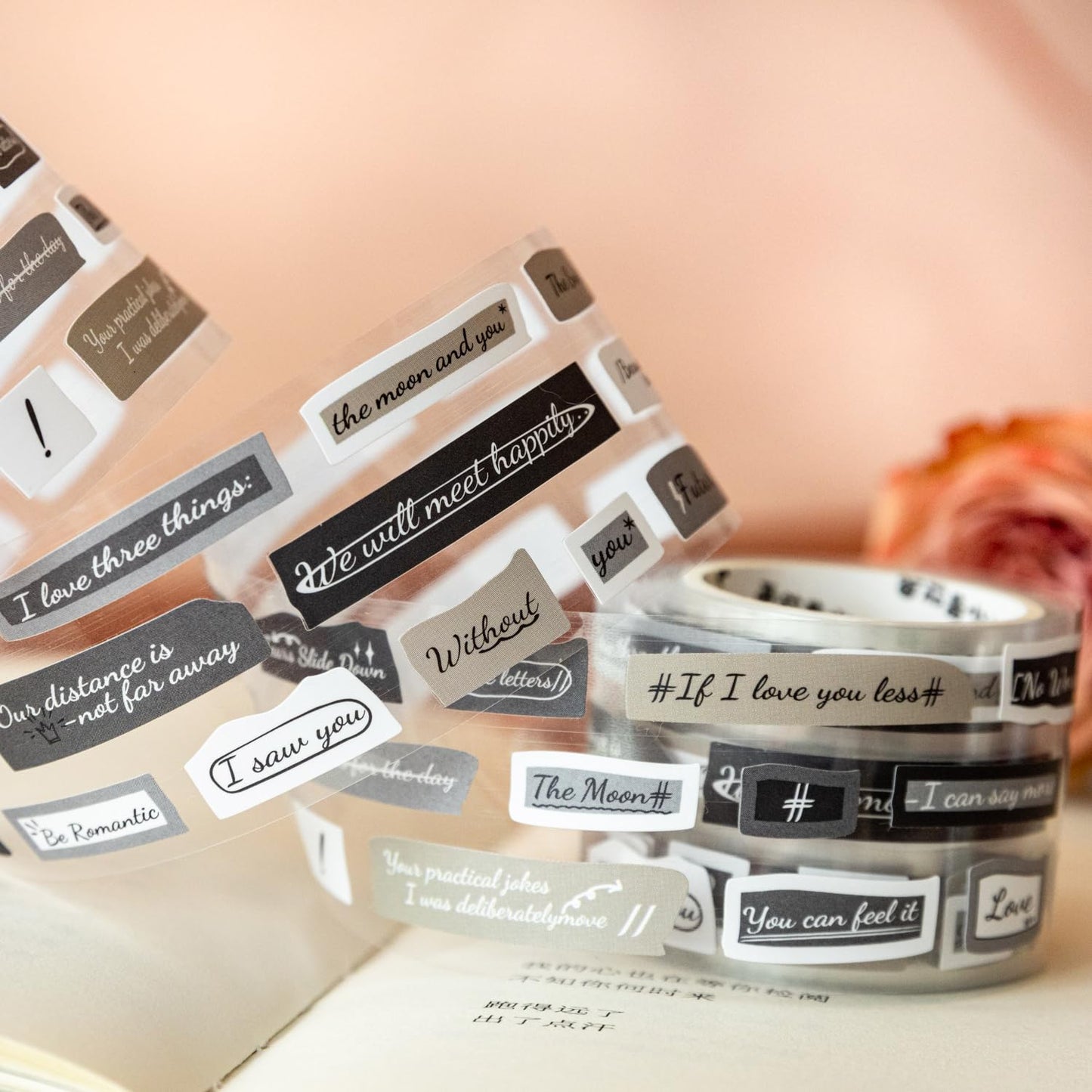 Words Pre-Cut Tapes Set, 6 Rolls Phrase Ephemera for Junk Journaling, Scrapbooking, Crafting, DIY Projects, Diaries, and Art Supplies