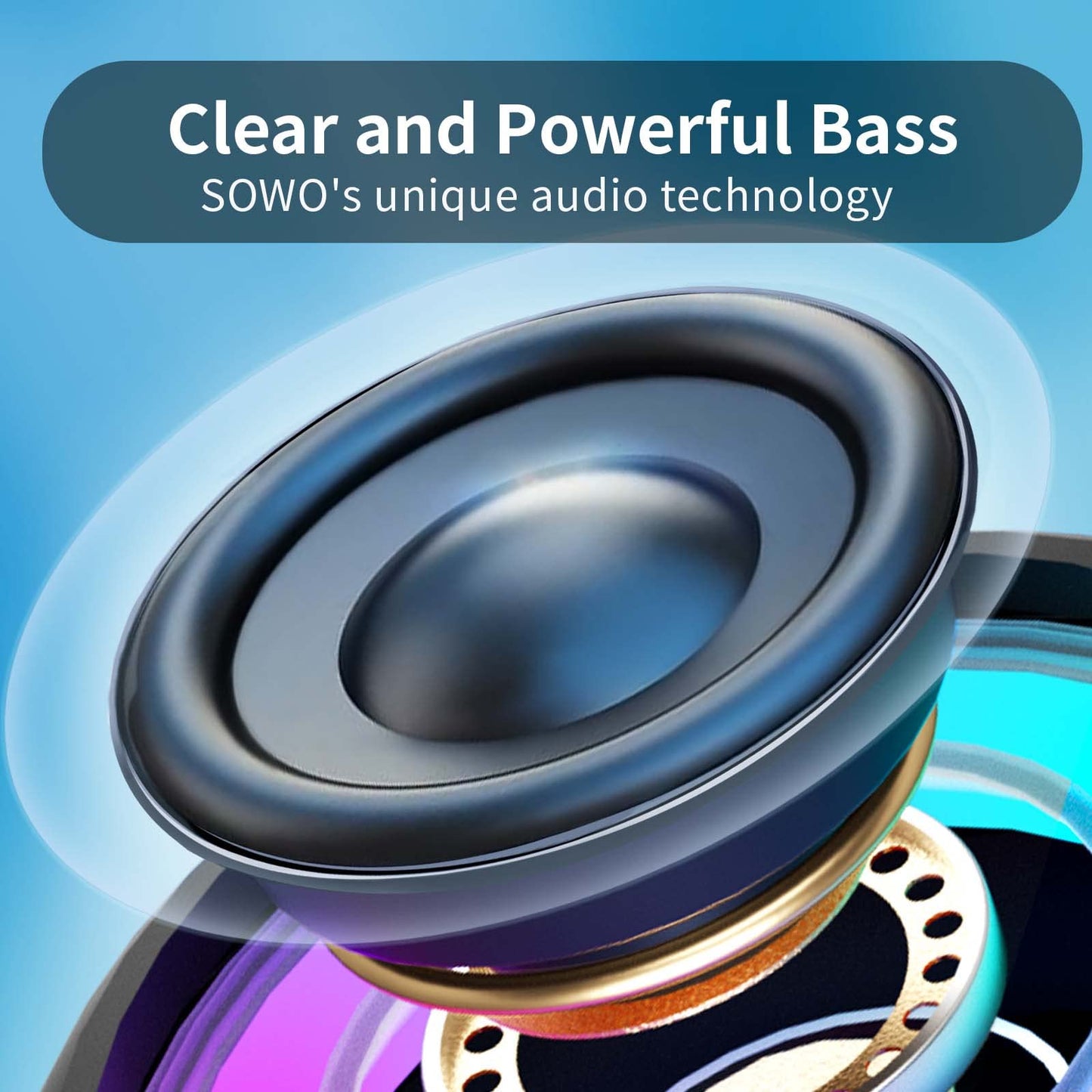 SOWO Bluetooth Shower Speaker Waterproof | Small Portable Bluetooth Speaker Wireless with Clip | Powerful Bass and Louder Volume | Colorful Lights and Lightweight | with TWS Pairing | Black