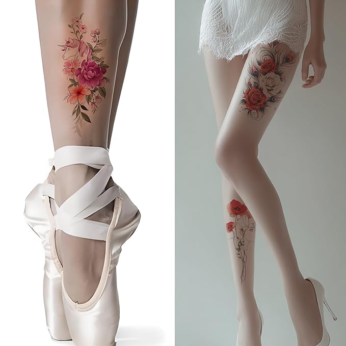 Watercolor Temporary Tattoos|Women-Exclusive Tattoos (with Florals, Butterflies, Jellyfish, Beauties & More)|Hyper-Realistic Fake Tattoos, Top Choice for Parties, Parent-Child & Beach