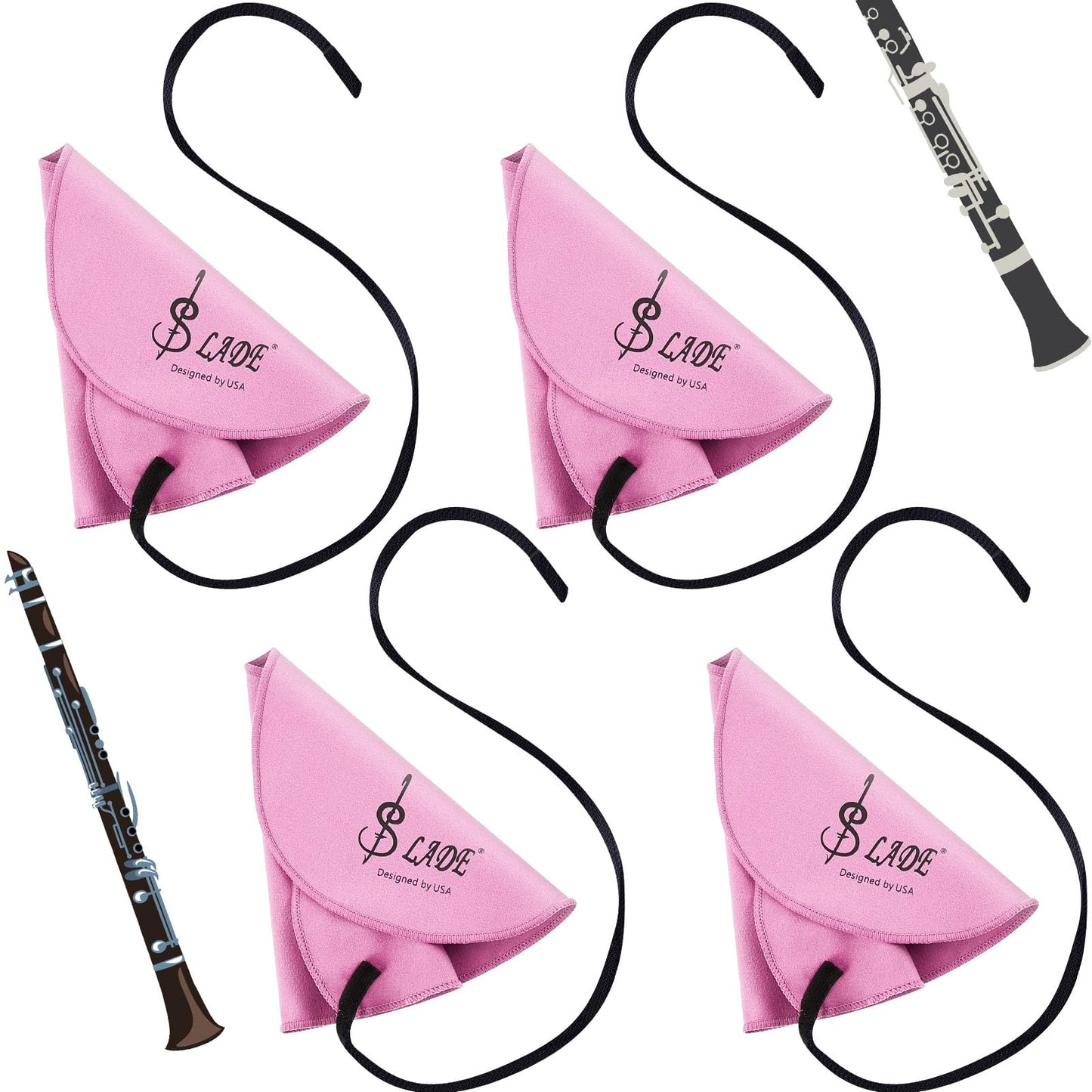 Yinder 4 Pcs Clarinet Swab Cloth Clarinet Cleaner Cleaning Cloth Swab for Inside Tube Suitable Piccolo Flute Sax Saxophone (Pink