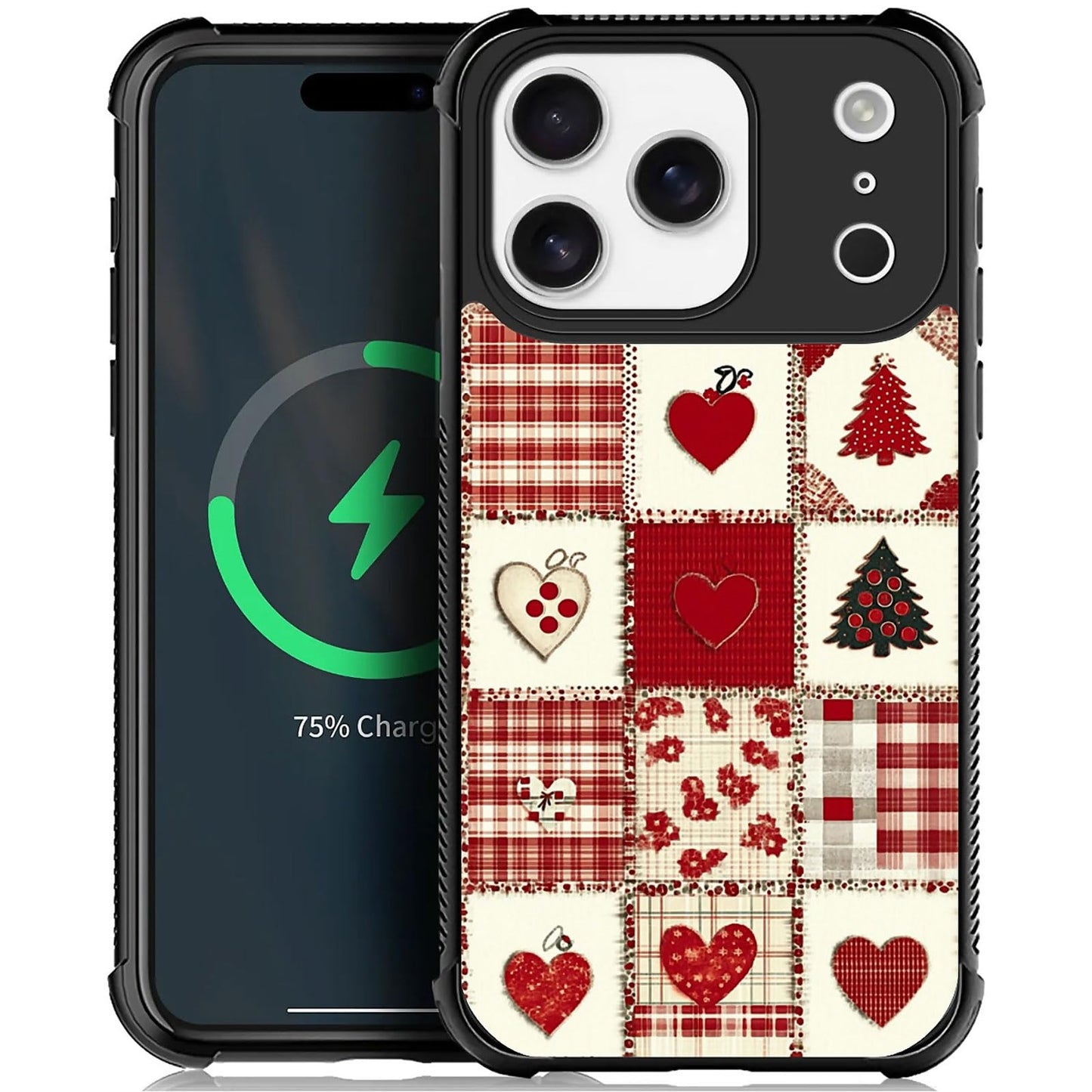XUANWENPA for iPhone 17 Pro Max Case,The Black Shell Design is Bright,Anti Drop and Dust-Proof,Christmas Tree and Checkered Hear