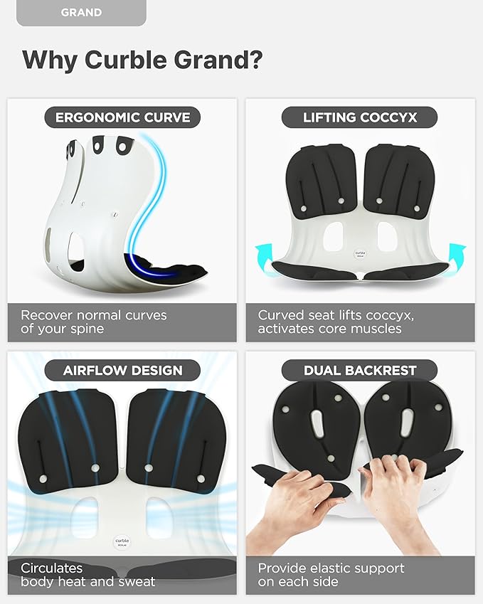 curble Grand(Extra Wide&Sturdy) Cover Set – Ergonomic Back Support Chair with Detachable Cover, Lumbar Support for Posture Correction & Lower Back Pain Relief, Perfect for Home & Office(Set Black)