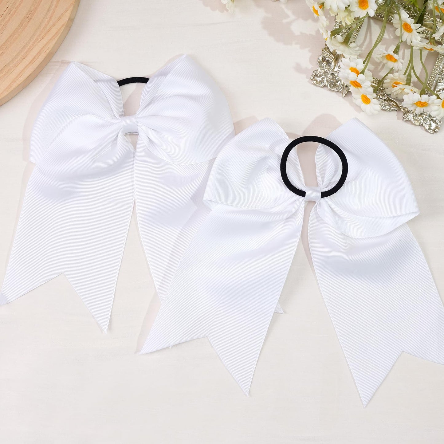 JOYOYO 6Pcs 8 Large Cheer Bows for Girls Ponytail Holder Black Grosgrain Ribbon Cheerleading Bows Elastic Hair Tie Bands for Bab