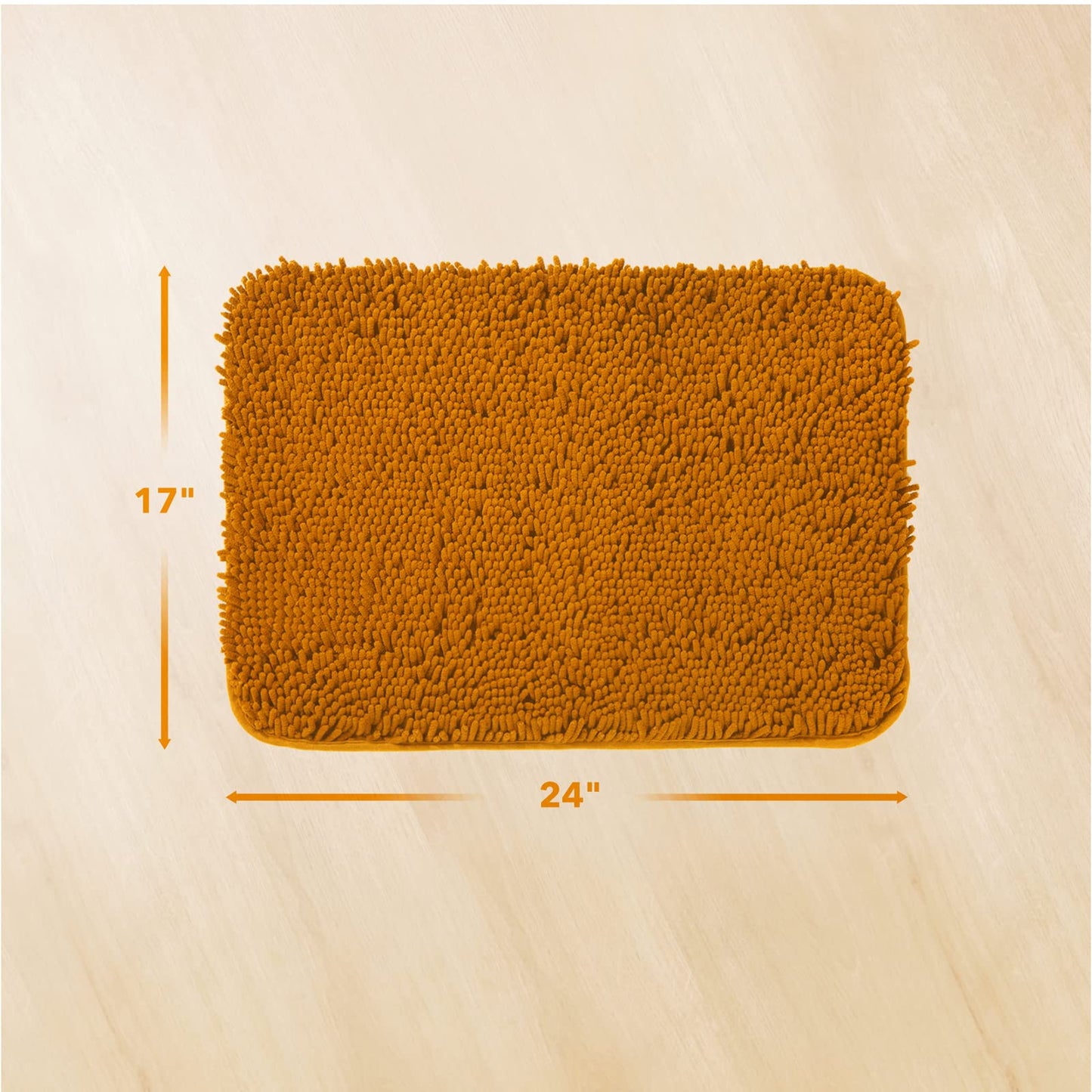 Yeaban Orange Bathroom Rugs โ Thick Chenille Bath Mats | Absorbent and Washable Bath Rug Non-Slip, Plush and Soft Rugs for Bathroom, Kitchen, Shower, Sink - 17" x 24"