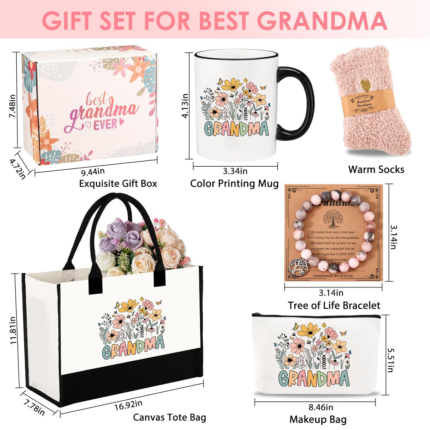 4MELLY Grandma Gifts Grandmather Birthday Gifts from Granddaughter Grandson Best Grandma Ever Coffee Mugs Gift Box Christmas Thanksgiving Ideas Gift for Grandmather