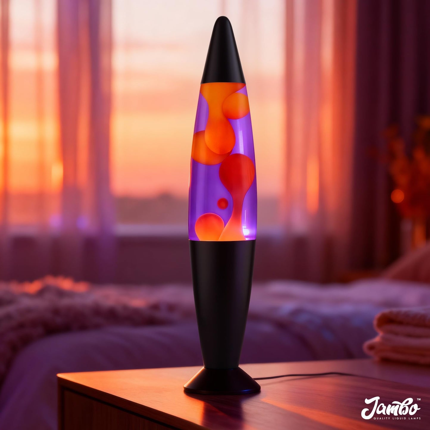 JAMBO 16" Beautiful Lamp- Purple with Yellow/Orange Wax, Relaxing Liquid Lamp for Living Room Office Bedroom Adults Teens Kids, Magma Light, Night Light Nightlight, Home Decor