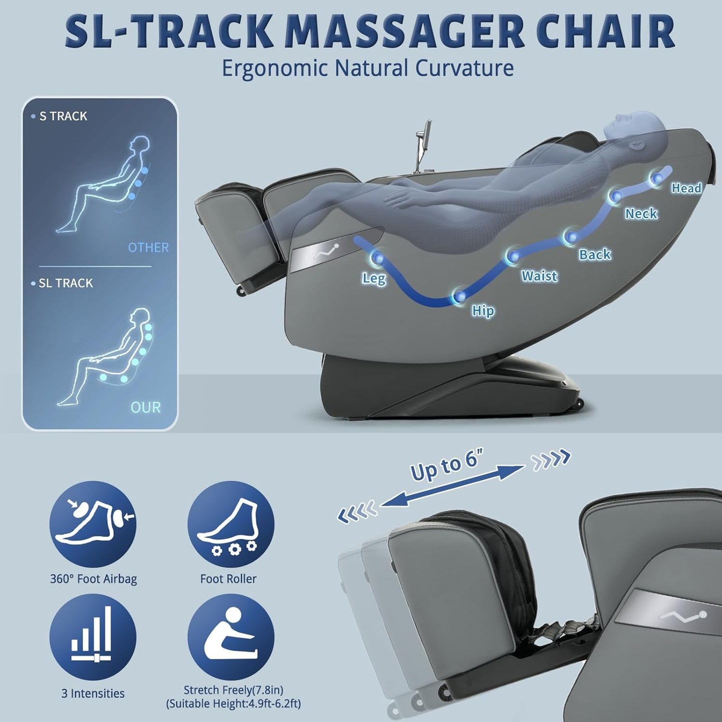 HealthRelife 3D Massage Chair Full Body Recliner - Zero Gravity with Heat, 12 Auto-Massage Modes, Shiatsu Foot Massage, with 55“ SL-Track,28 Airbags Massage, Foot Rollers,Free Dust Cover (Black)