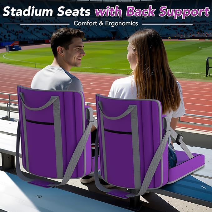 janiry Stadium Seats with Back Support 2PACKS Adjustable Bleacher Chairs with Back and Cushion Bleacher Seat with Cup Holder, Carry Handle & Shoulder Strap for Outdoor Sports Events, Picnics, Beaches