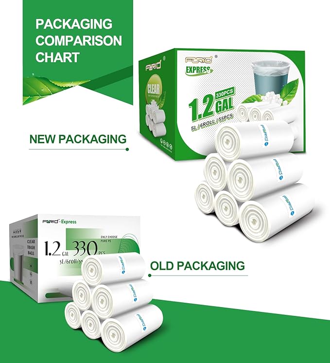 FORID Small Clear Trash Bags 1.2 Gallon Tiny Garbage Bags, 330 Count Wastebasket Bin Liners for Bathroom Bedroom Office Garbage Can 5 Liters - Durable & Thick Trash Bag