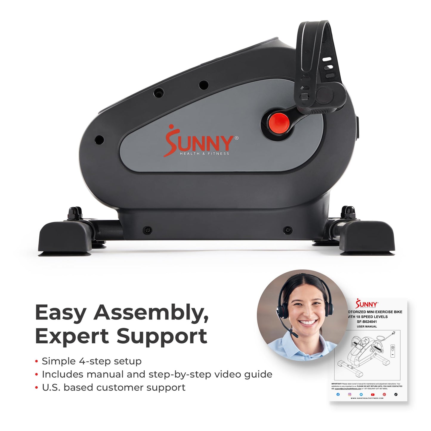 Sunny Health & Fitness Smart Motorized Mini Exercise Bike, Dual Function Portable Under-Desk Pedal Trainer for Low-Impact Cardio Home Workout, Free SunnyFit App Connection – SF-B024041