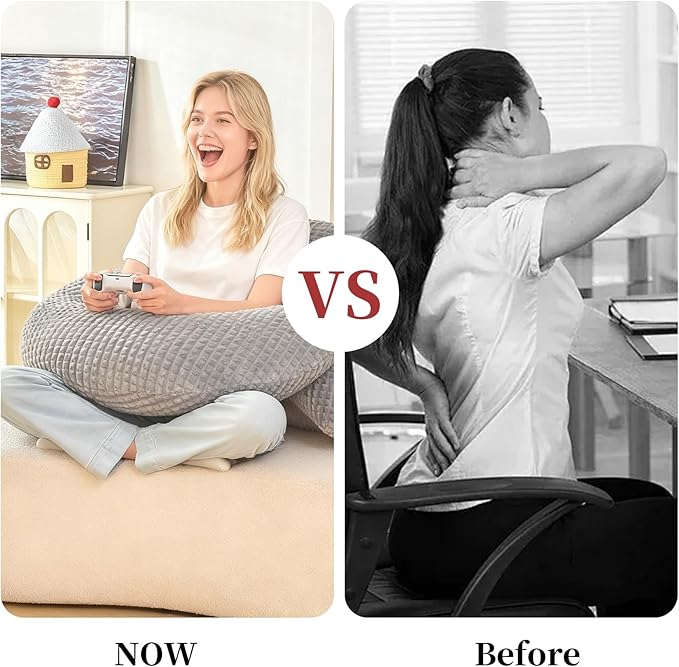 PAJEO Reading Pillow for Bed,U Shaped & Back Support Pillow for Bed,17" Backrest with Lumbar & Arm Support,Comfy Flannel Fabric,Lap Pillow for Gaming/Reading/Watching TV,Gray