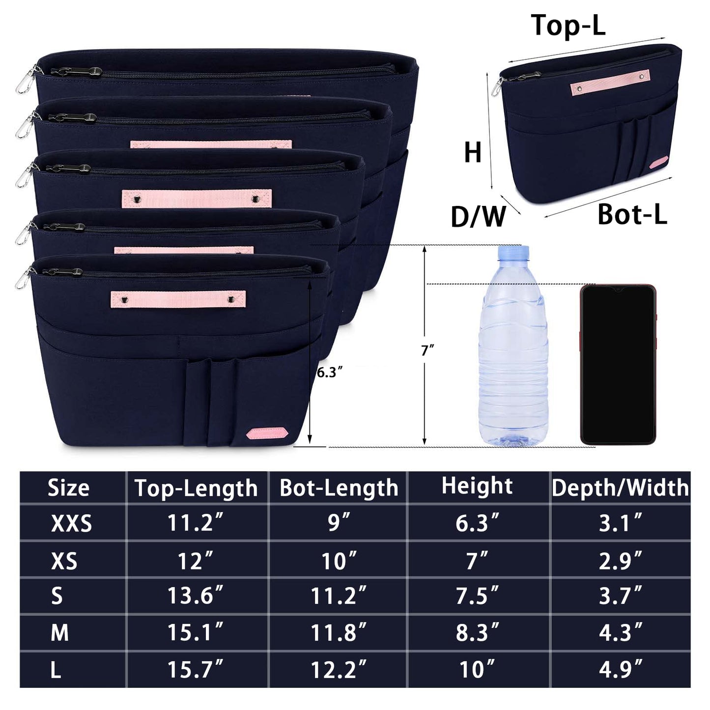 HyFanStr Purse Organizer Insert for Handbags,Tote Bag Organizer Insert Zipper Bag for Women, Handbag Organizer Inside Liner with