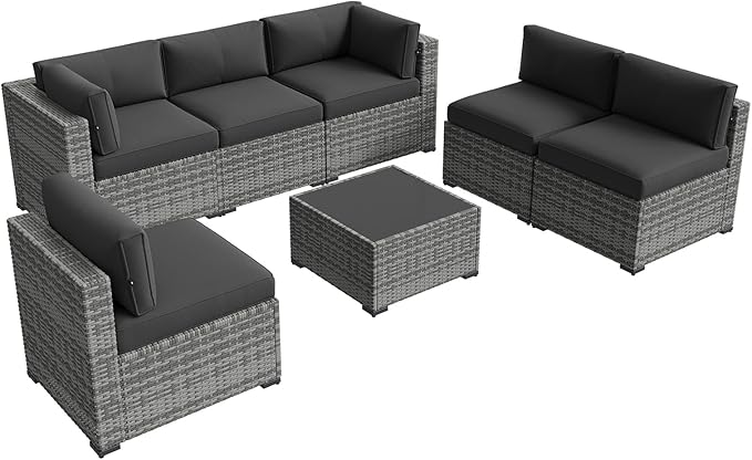Aoxun Patio Furniture Sets, 7-Piece Outdoor Patio Furniture with Thick Cushions, Wicker Outdoor Conversation Set Sectional Sofa for Backyard, Poolside, Garden