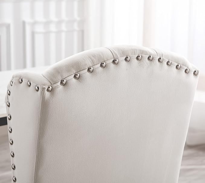 DUOMAY Modern Tufted Dining Chairs Set of 6, Velvet Upholstered Dining Room Chairs Armless Guest Side Chair for Kitchen Dining Room, Wingback Accent Chairs with Solid Wood, White