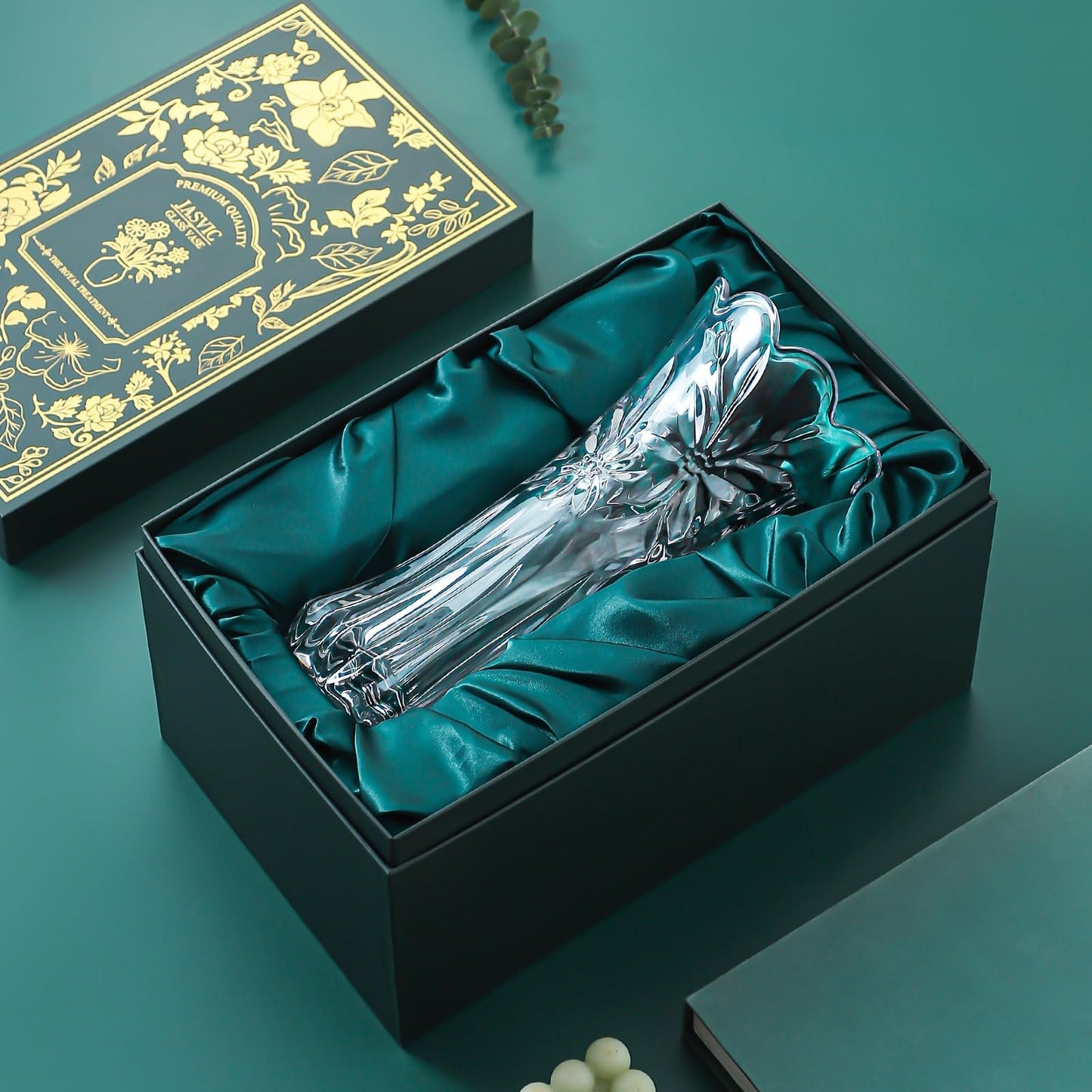 12" Glass Crystal Vase for Flowers with Luxury Gift Box, Elegant Tall Clear Vases for Wedding, Valentine Gift, Large Floreros Centerpieces for Living Room Home Décor