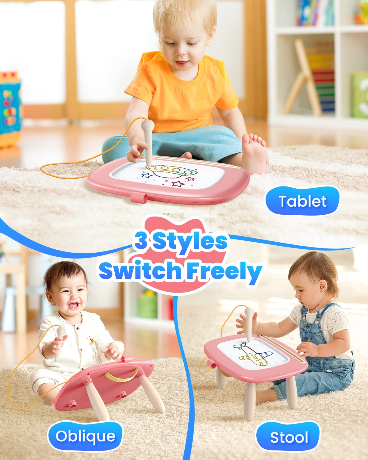 Seimome Magnetic Drawing Board, Toddler Girl Toys for 1-2 Year Old, Doodle Board Pad Learning and Educational Kids Toys for 1 2 3 Year Old Baby Girl Birthday Christmas GIF- Pink