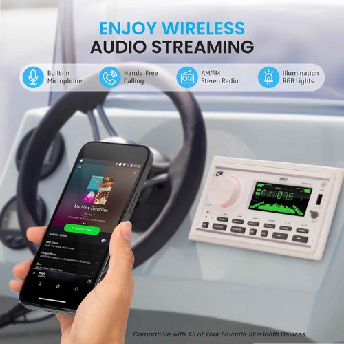 Pyle Boat Bluetooth Marine Stereo Receiver-Marine Head Unit Double DIN Stereo Receiver Power Amplifier&Speaker Kit-Hands-Free Calling,AM/FM/MP3/BT/USB/AUX-Remote,Speakers-Pyle PLMR3DNWT(White)