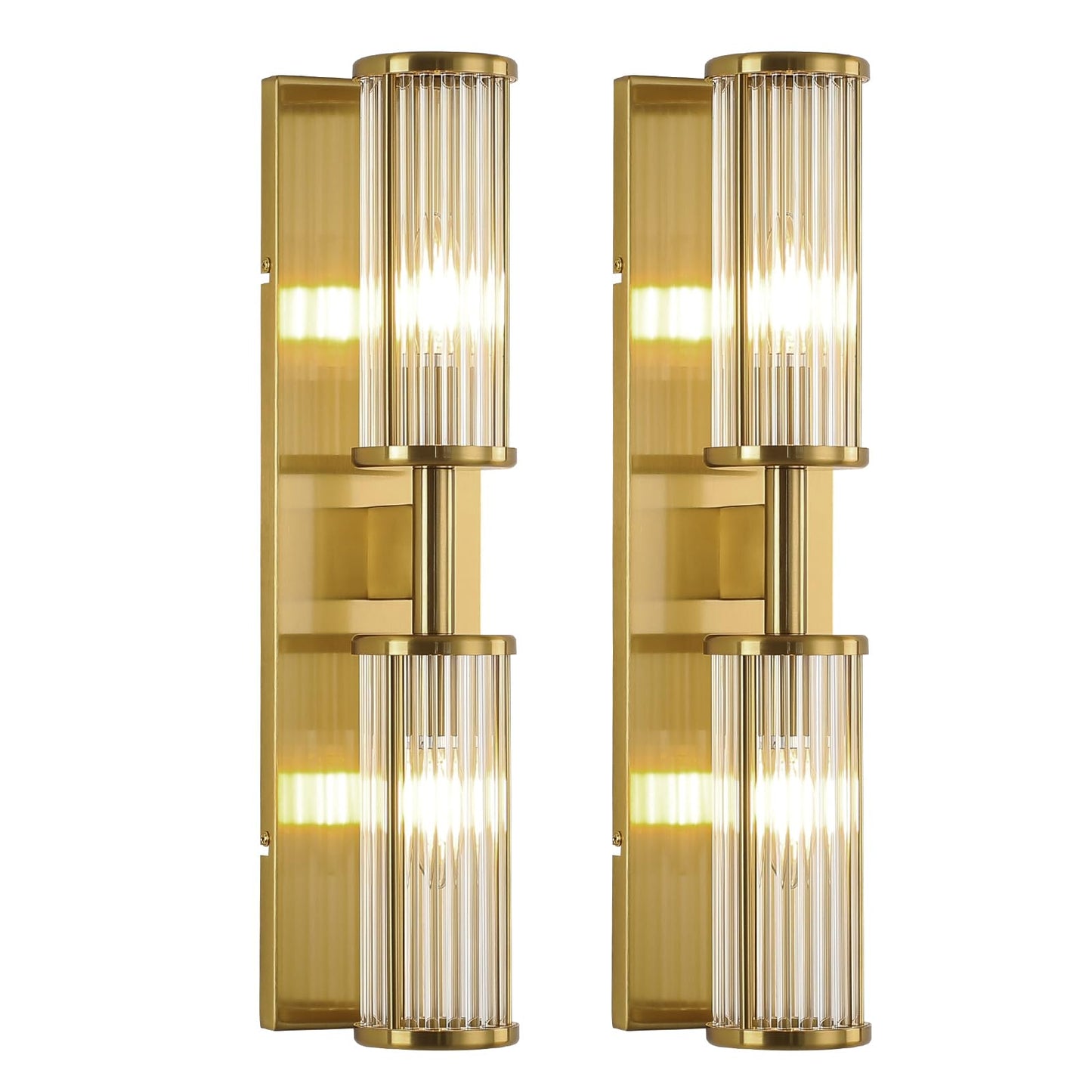 ECOBRT Set of 2 Brushed Brass Vanity Lights, Industrial Bathroom Wall Sconces with Glass Shades for Mirror Lighting